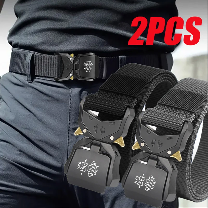 2PCS-Heavy Duty Tactical Belt Quick Release Buckle Nylon Belt for Men Women Outdoor Hiking Work