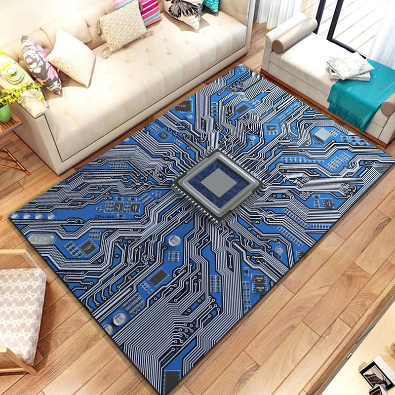 

3D Chip Circuit Board Area Rug,Carpet Rug for Home Living Room Bedroom Sofa Play Room Doormat Decor, floor mats coffee tables