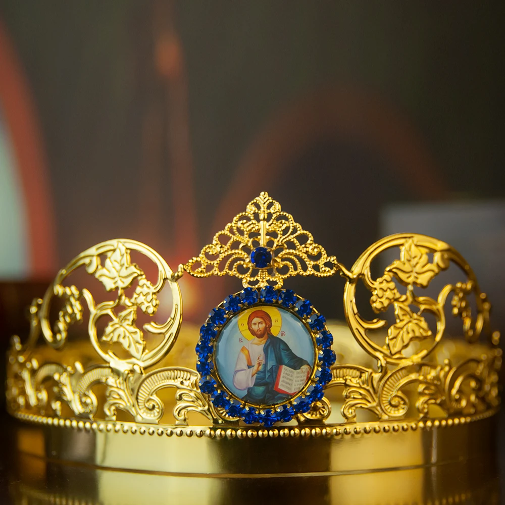 HTISOK 1 Set Ostorthodoxe Krone, größenverstellbare orthodoxe Hochzeitskrone im byzantinischen Stil, vergoldete orthodoxe Krone – Detail 7