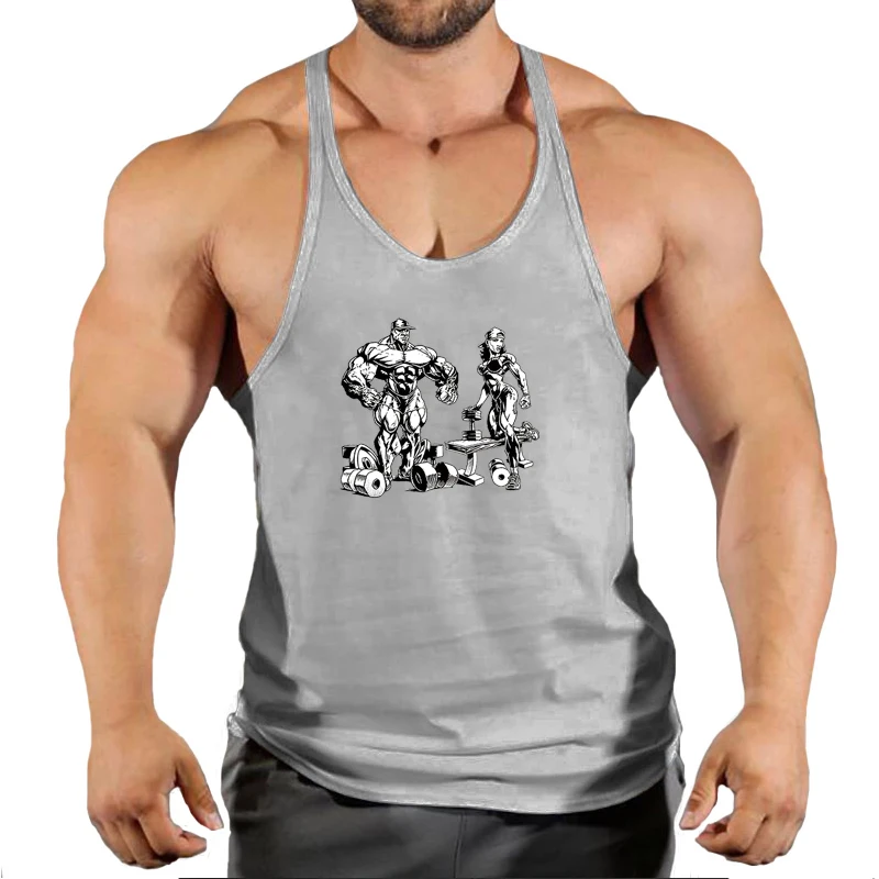 Casual Printed Tank Tops Men Bodybuilding Sleeveless Shirt Cotton Gym Fitness Workout Clothes Stringer Singlet Male Summer Vest