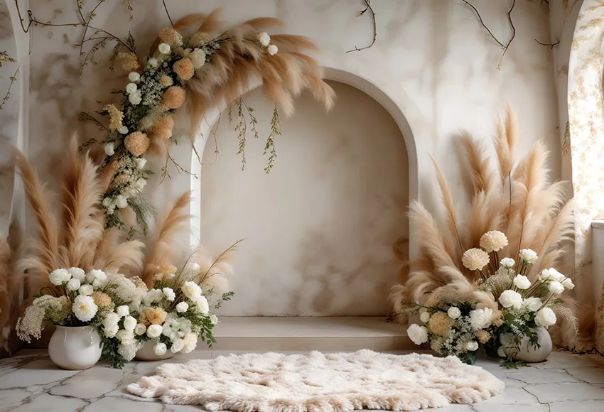 Mehofond Photography Background Vintage Boho Pampas Grass Backdrops Maternity Portrait Floral Arches Door Wedding Prop Photozone