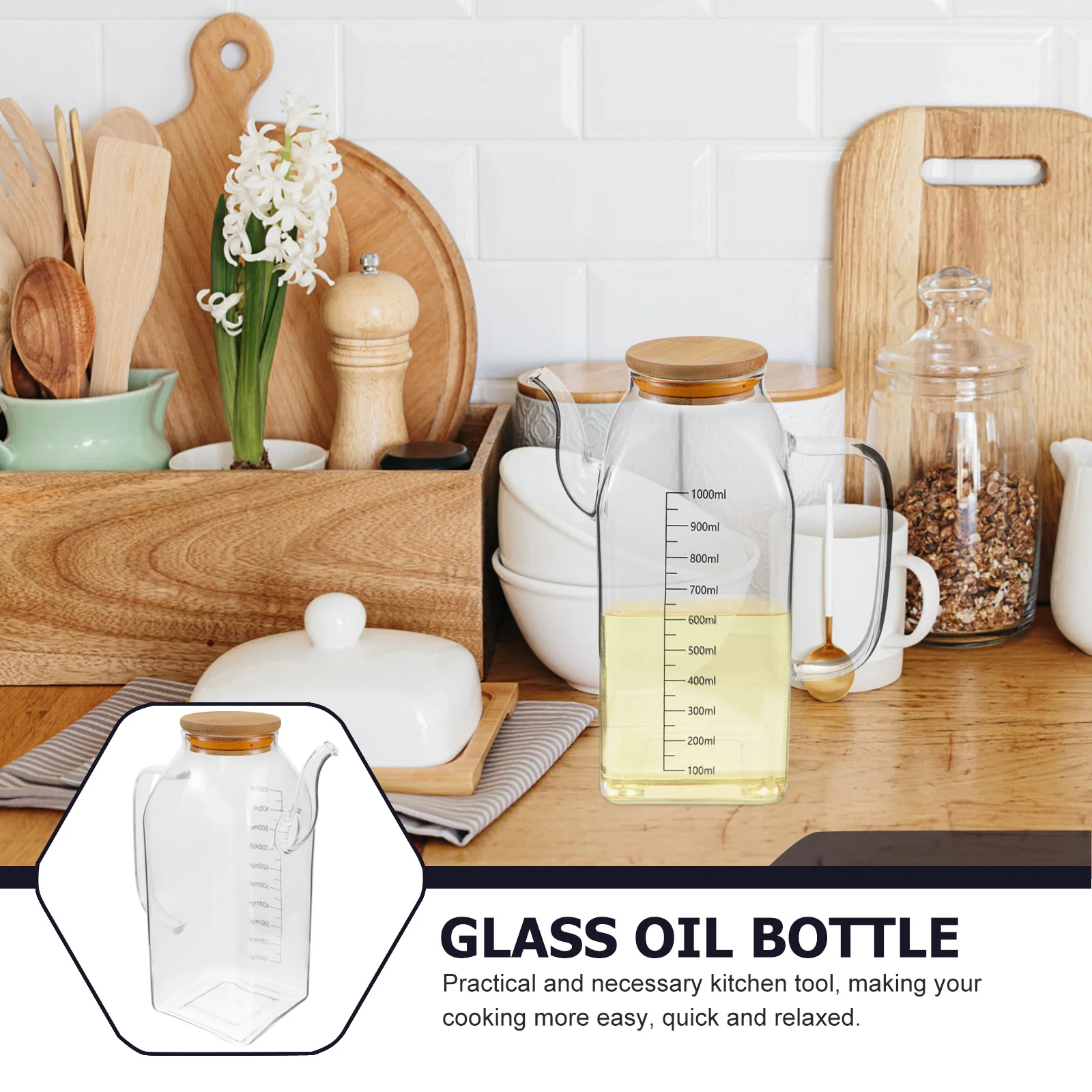 

Premium Glass Oil Bottle with Spout 300Ml Leak-Proof Kitchen Seasoning Holder for Olive Oil Vinegar Syrup Storage Dispenser Home