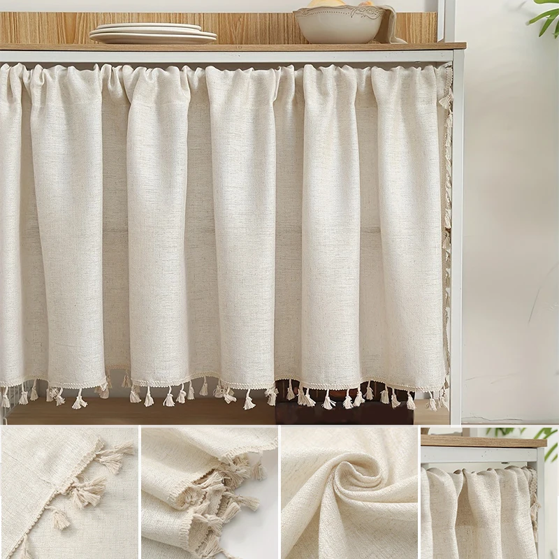 

Minimalist Solid Color Short Curtain Pocket Design Nordic Style for Bedroom Closet Wine Cabinet Lightweight Cotton Linen Curtain