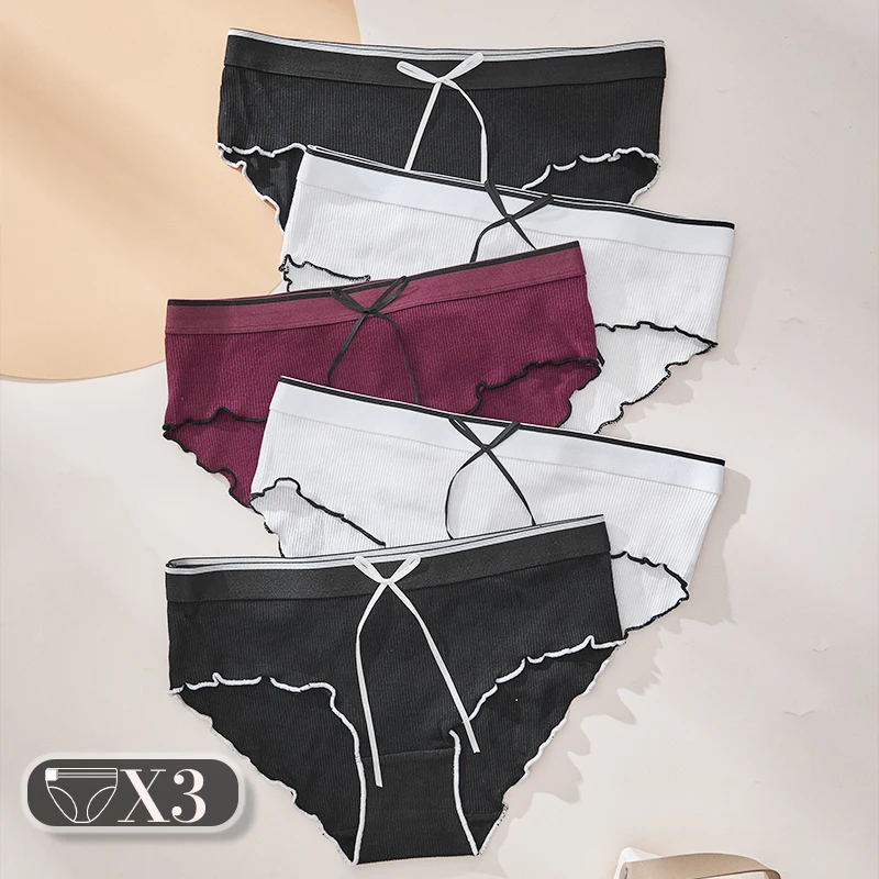 3PCS Solid Color Sexy Women's Panties Cotton Comfortable Women's Underwear Home Erotic Soft Female Lingerie Seamless Underpants