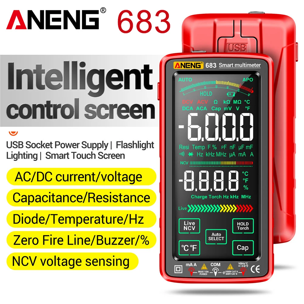 ANENG 683 Smart Multimeter High-end Touch 6000 Counts Multimetro Test Rechargeable Multitester AC/DC Voltage Tester Current Tool