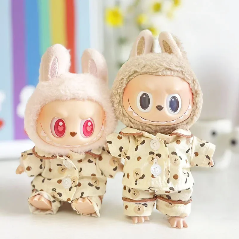 

Labubu Doll Clothes Milk Tea Puppy Pajamas Labubu I II Idol Dolls 15/17cm Plush Doll'S Clothes Sitting Party Accessories