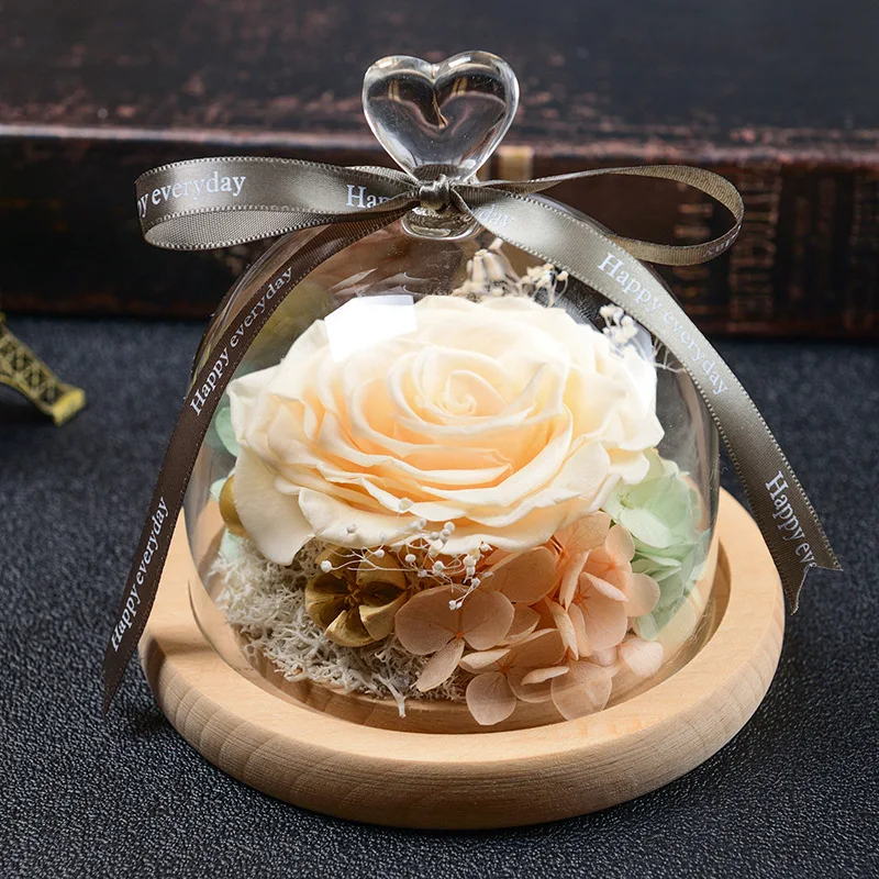 4sets/pack 10*8cm Heart Top Glass Dome Vase Home Decoration Flat Log Base Transparent Cover DIY Gift