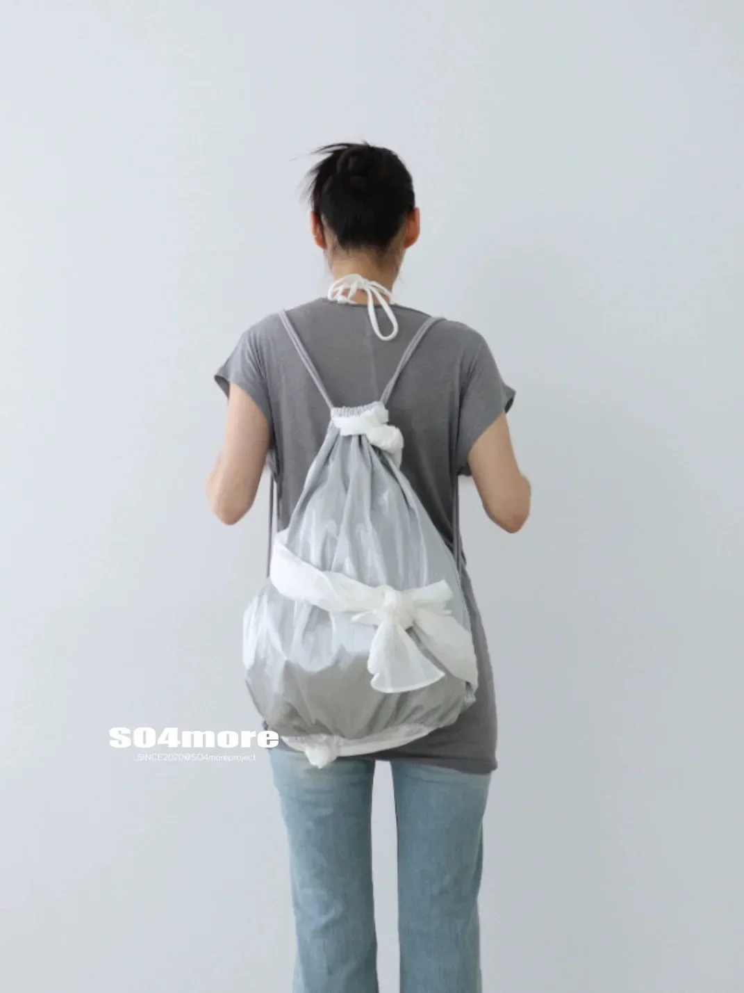 Miyagawa Korean New Functional Silver White Lace Up Bow Knot Fashion Backpacks Cusal Spicy Girl Y2k Bandage Backpack