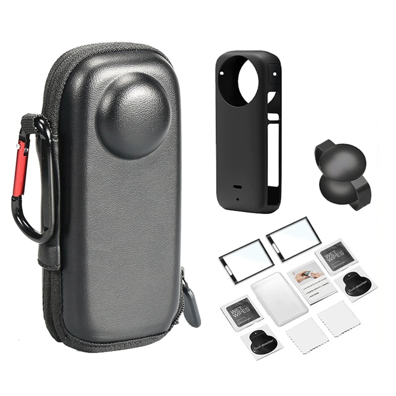 For Insta360 X4 Protective Accessory Kit Includes Hard Case EVA Protective Cover Tempered Glass Film Silicone Case Kit