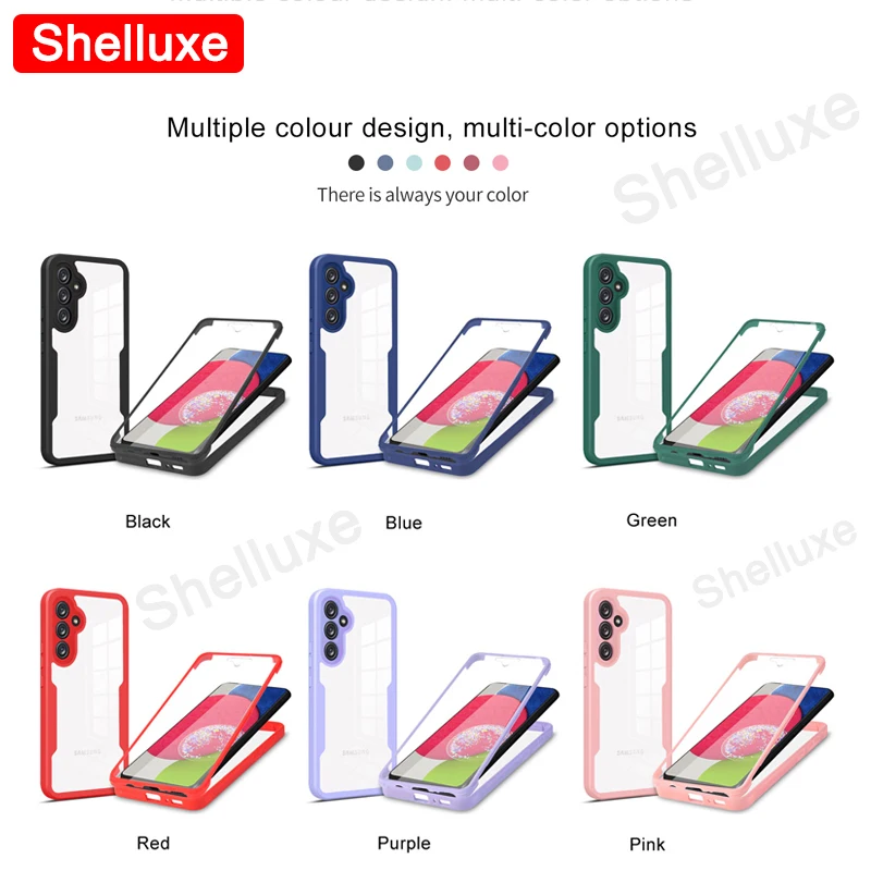 Funda transparente frontal + trasera de cuerpo completo 360 Shelluxe para Samsung Galaxy A55 A35 A25 A15 A05 A54 A34 A24 A14 cubierta de silicona de doble cara