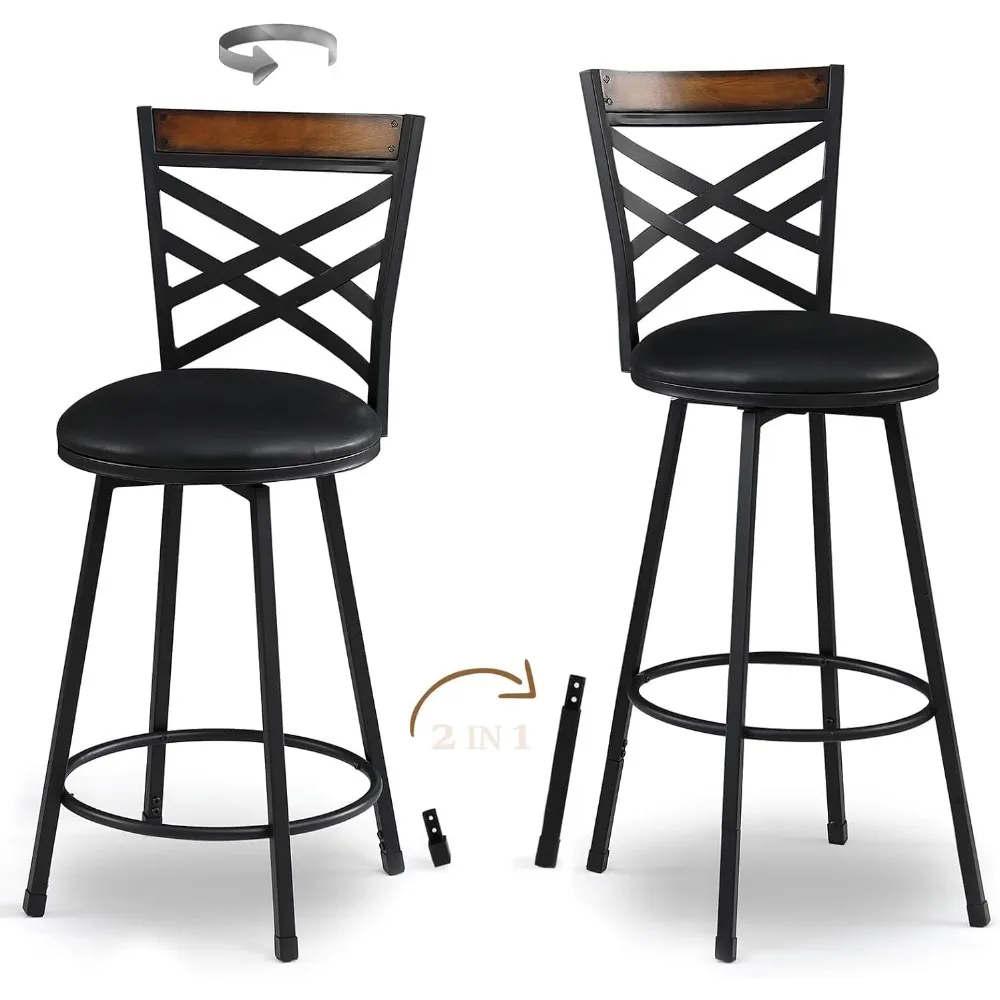 New Black Swivel Bar Stools Set of 2, Adjustable Seat Height Bar Stools, 24/29 Inches Counter Height Stools with Back