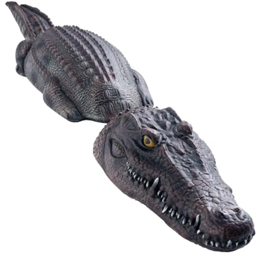 HDPE floating alligator/crocodile decoy for pond and pool duck bird deterrence, green-brown camo, weather-resistant lightweight