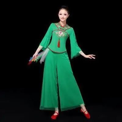 New Women's Embroidered Dance Dress Long sleeved Pendant Classical Dance Ethnic Square Dance Set Spring/Summer Performance Cloth