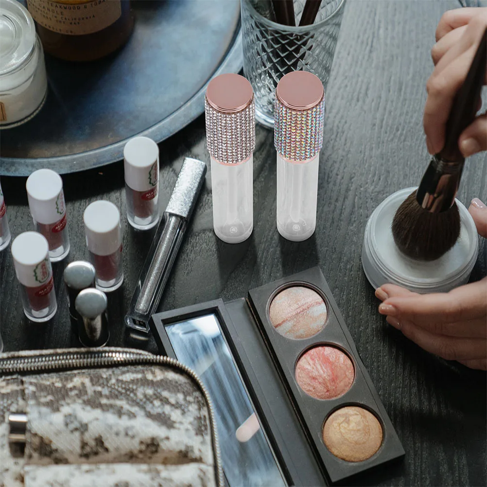 

4pcs Diamond Gloss Tube Mini Portable Refillable Empty Container For Diy Lip Oil Travel Use Fashion Lip Glazes Bottle Compact