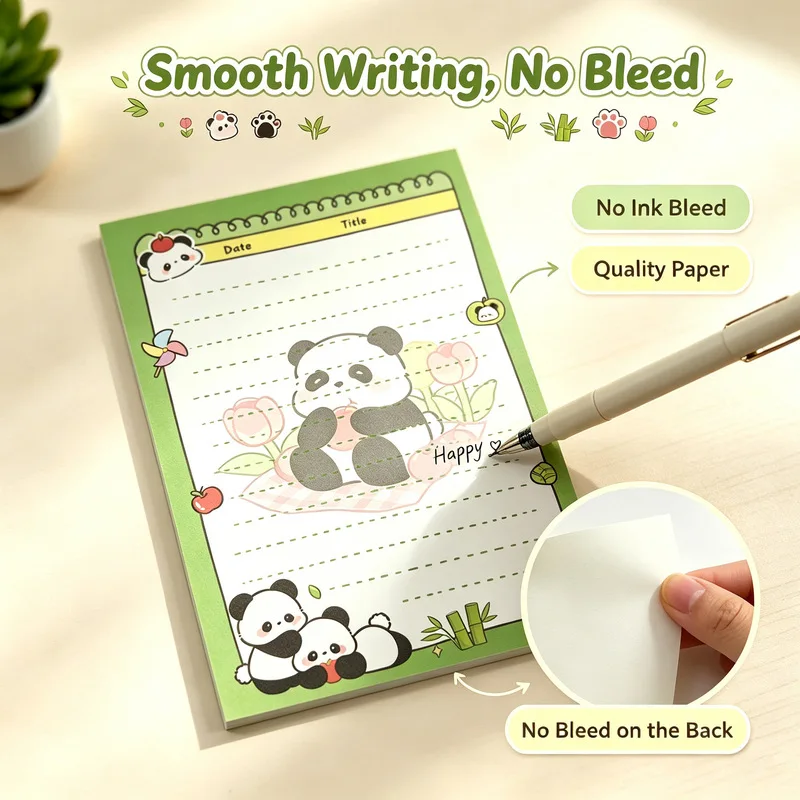 30 Sheets A5 Cute Panda Themed Tear-off Notepad Kawaii Writing Pad for Student & Office Memo