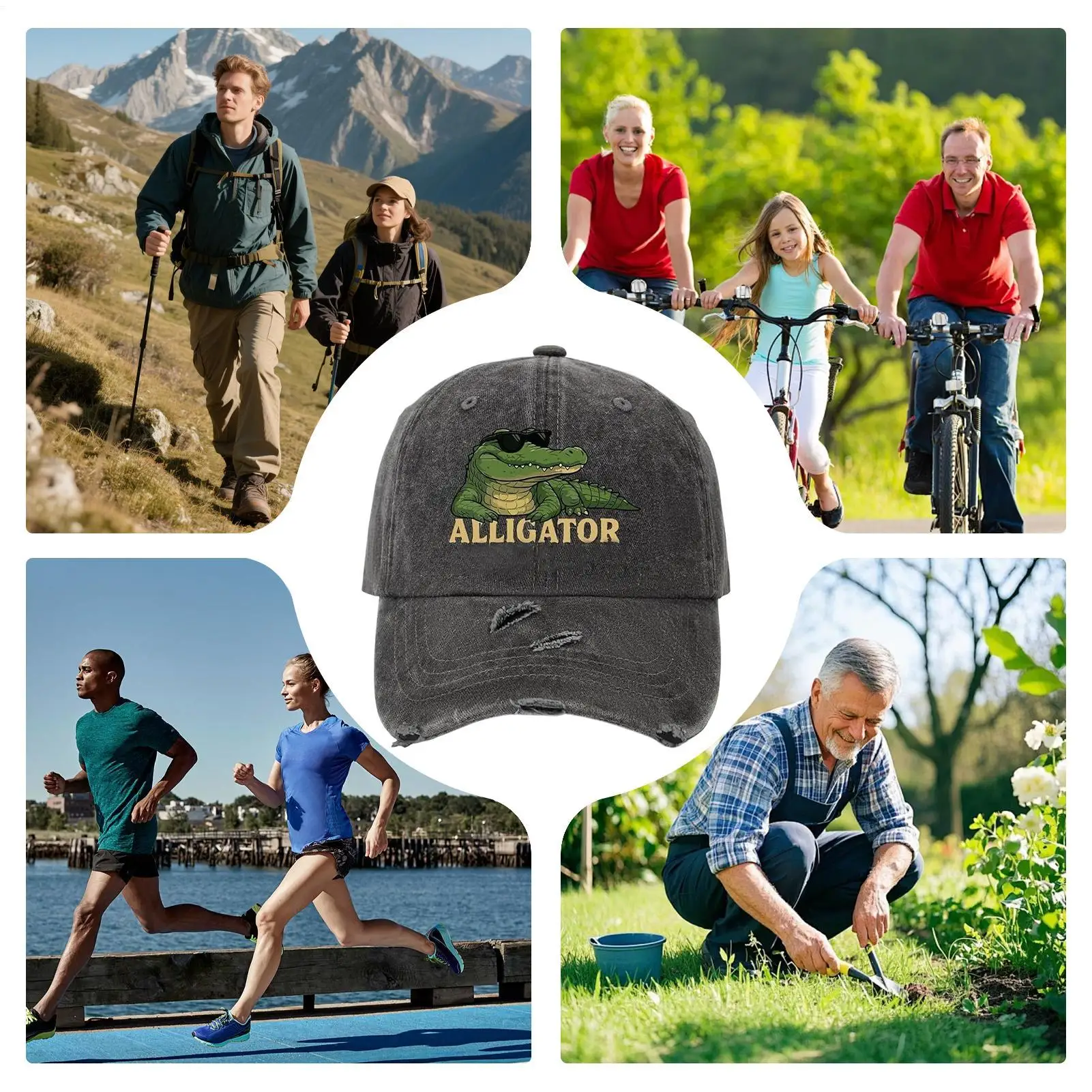 Baseball Hat Men's Hat With Alligator Design Breathable Sun Protection Adjustable Headwear Vintage Style For Hiking Running