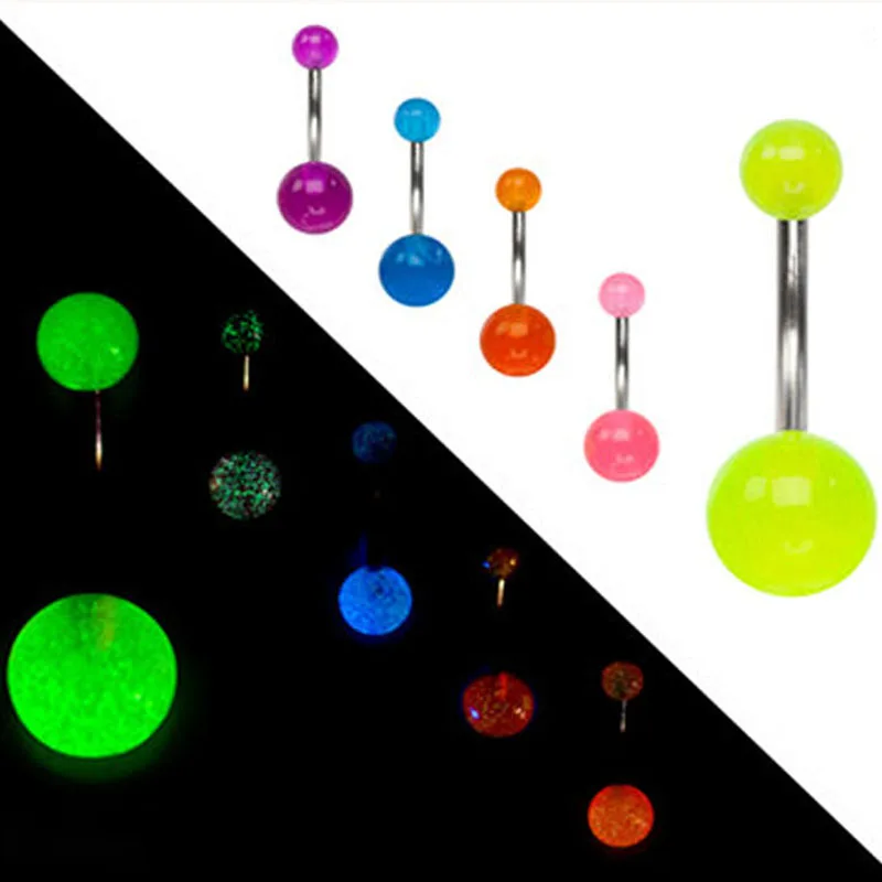 10/20/40pcs Glow In The Dark Belly Button Rings Acrylic Navel Rings Body Piercing Jewelry 14 Gauge