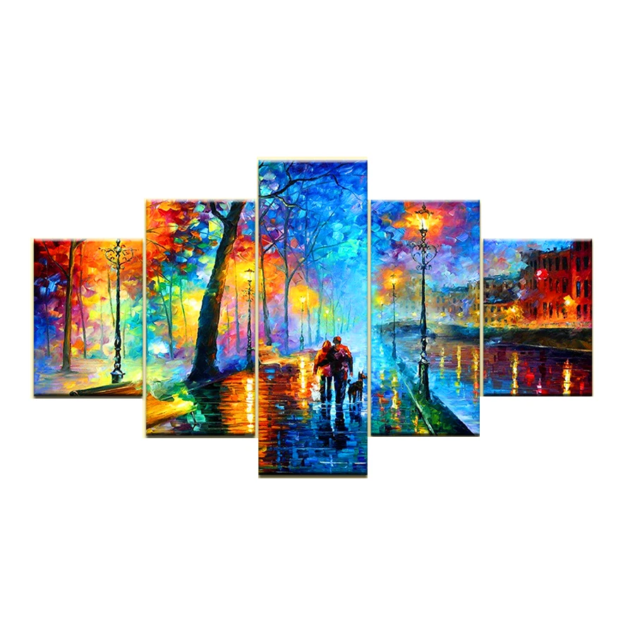 

5pcs sets DIY Diamond Painting Rainy City Abstract Street light Cross Stitch Kits Full Diamond Embroidery sale 5D Diamond Mosaic