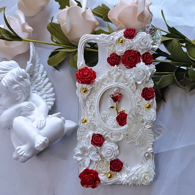 

4098 Vintage INS Floral Butterfly Cream Gel Phone Case for Xiaomi OPPO Apple Huawei Vivo Aesthetic Niche Goddess Design