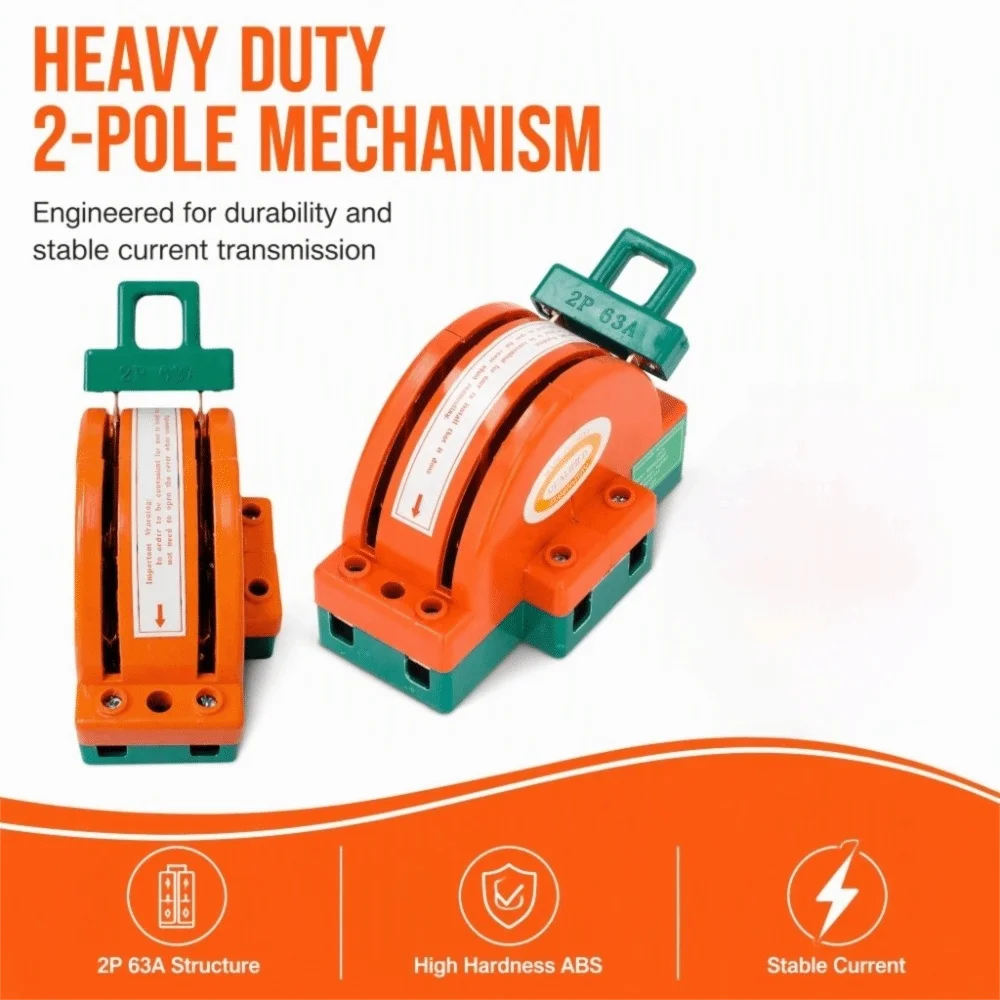 2 Pole Disconnect Knife Switch 63A 2 Way Bidirectional Switch Dual Power 380V AC Manual Transfer & Disconnect Switch