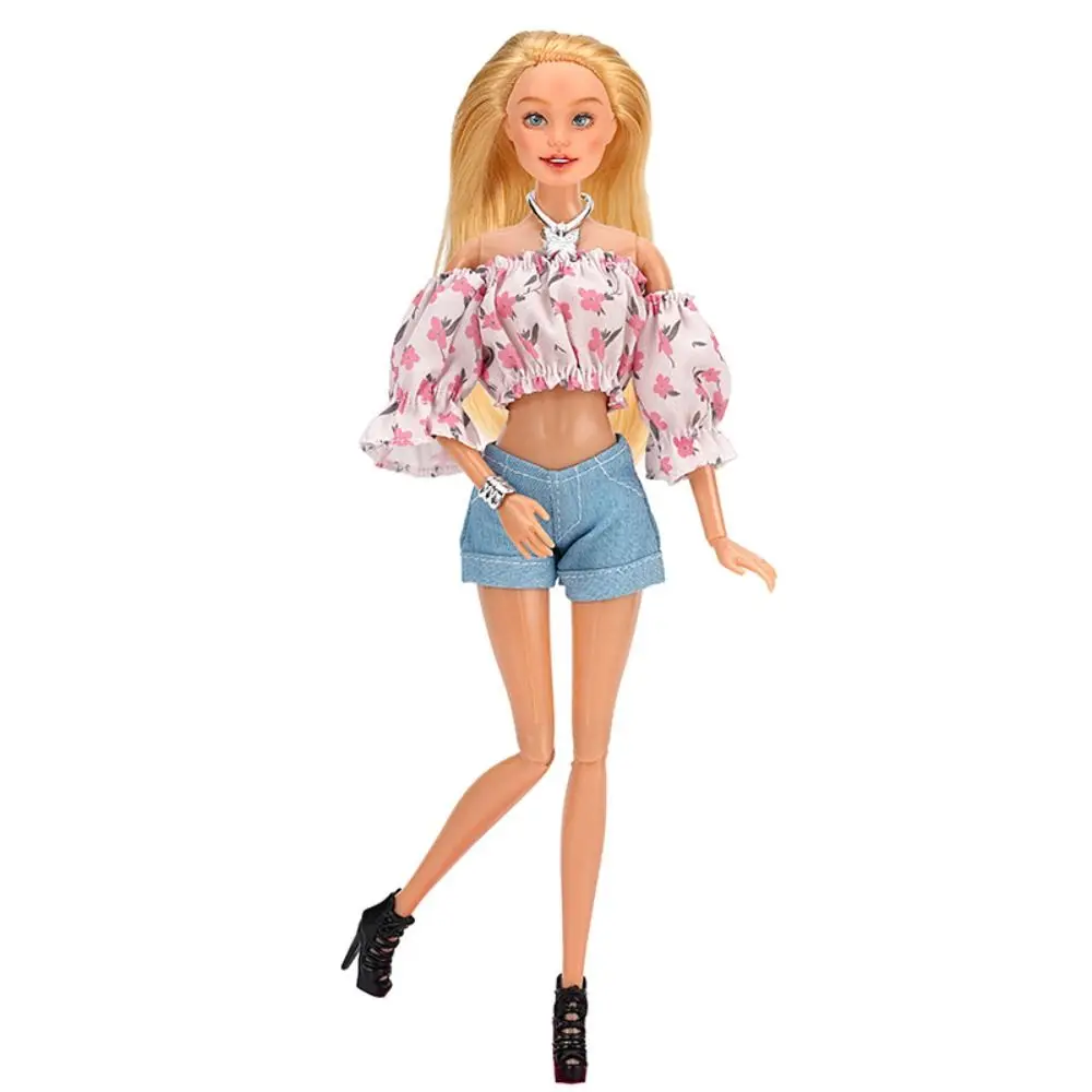 Fashion Floral Shirt Travel Style DIY Accessories Bubble Sleeve Shorts Set with Shoes 30cm Trousers for 1/6 BJD 28~30cm Dolls
