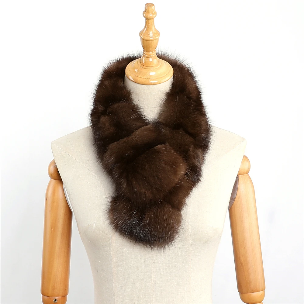 Elegant Women\'s 100% Real Sable Fur Scarf Natural Mink Scarves Lady Fahion Winter Wraps Girl Solid Neckercheif Neck Warmers