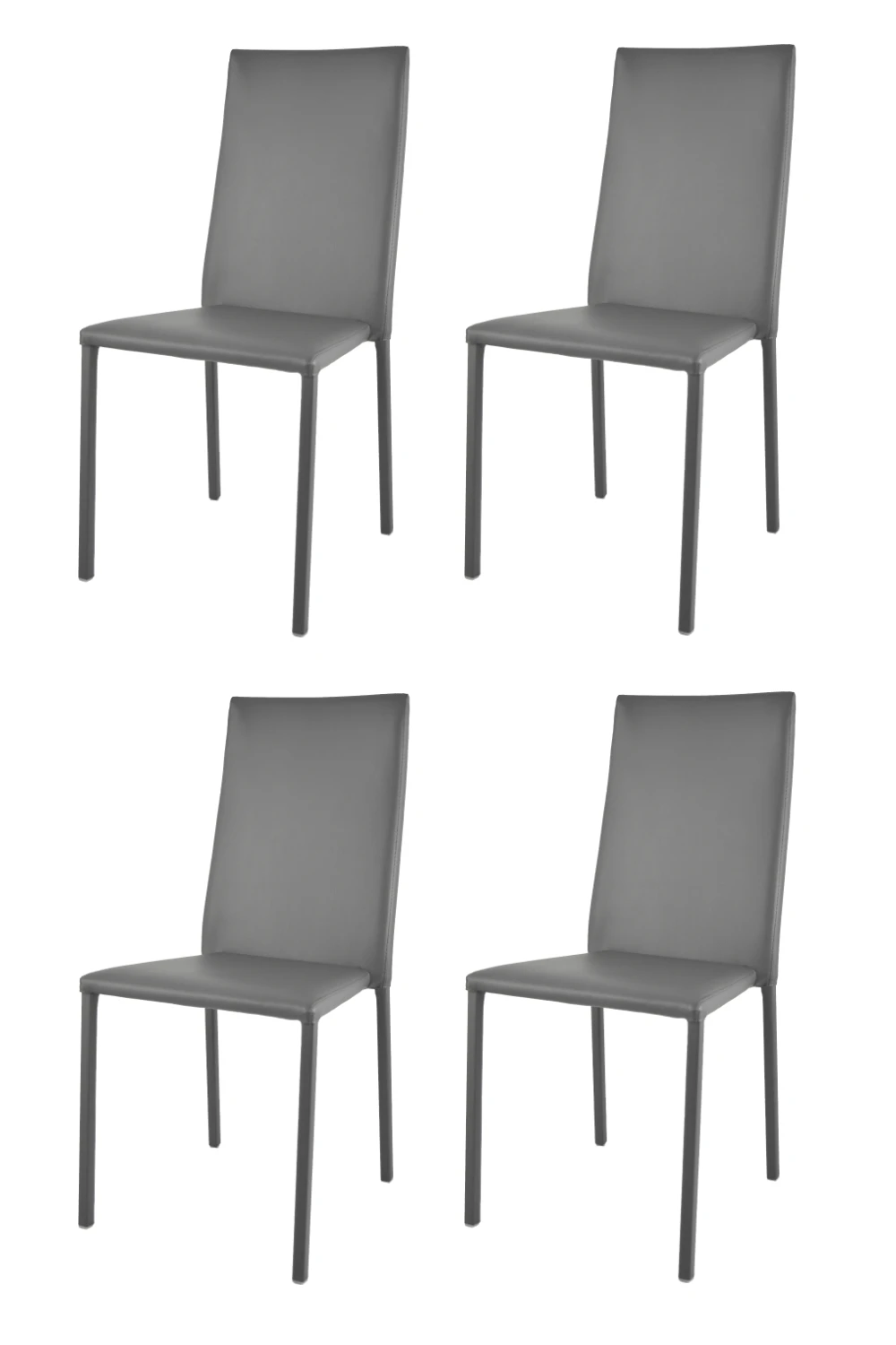 Tommychairs - Set 4 stacking chairs Julia for kitchen and bar, steel structure covered with faux leather dark gray