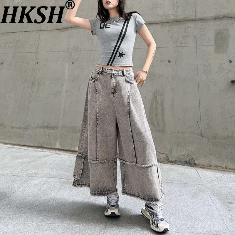 

Женский шикарный комплект HKSH: футболка с круглым вырезом и короткими рукавами с принтом, винтажные джинсы с широкими штанинами в стиле ретро, универсальные, новинка весна-лето HK21447