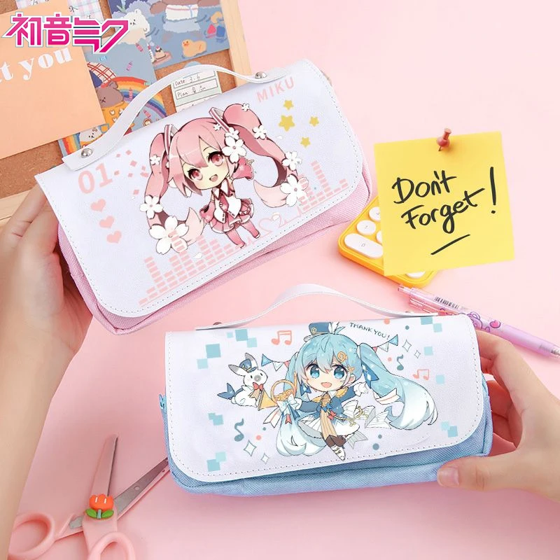 

Hatsune Miku Creative Peripheral Pencil Bag Virtual Anchor Pencil Box Junior High School Large Capacity Canvas Stationery Box