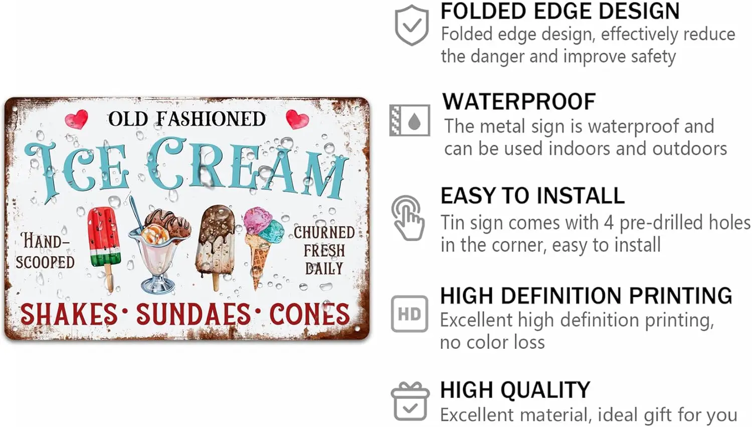 Old Fashioned Ice Cream Sweet Delicious Food Vintage Metal Tin Signs for Cafes Bars Kitchen Wall Decorative Funny Retro Summer S