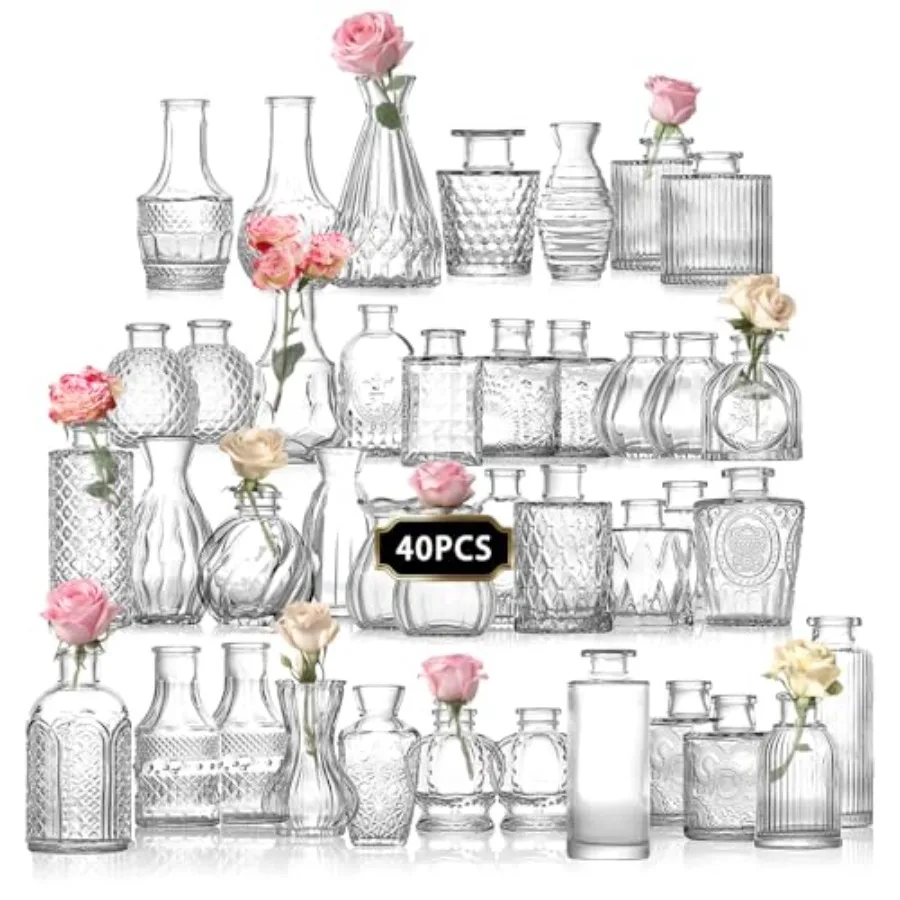 

Набор из 40 стеклянных мини-ваз для цветов, маленькие стеклянные вазы для центральных композиций, свадебного, домашнего, офисного и настольного декора