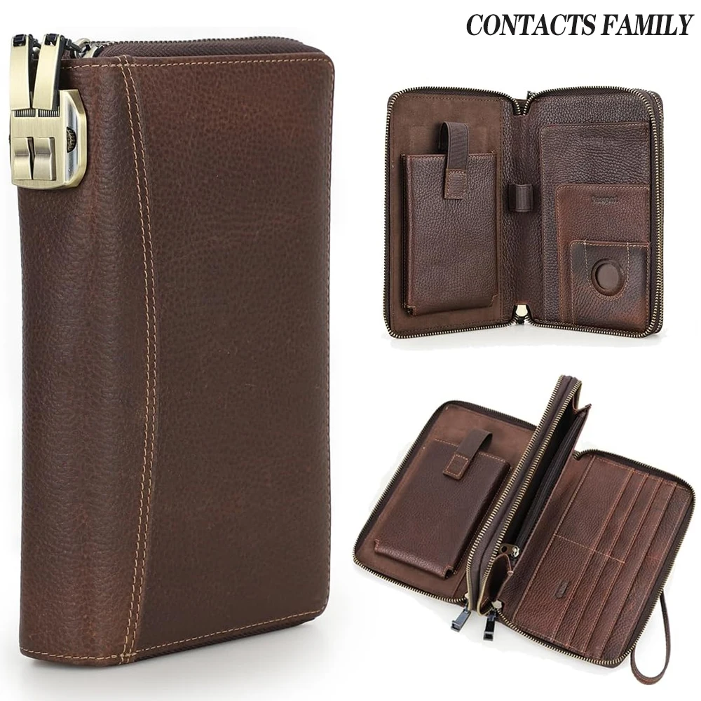 Full Grain Leather Pilot Passport Holder RFID Blocking Airtag Compatible Travel Aviator Document Wallet Unisex With Code Lock