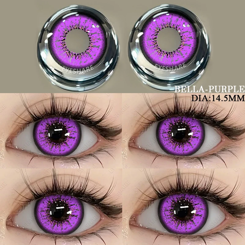 AMARA Colored Contact Lenses 2pcs Purple Contact Lenses Anime Cosplay Contact Eye Lenses Halloween Beauty Makeup Color Lens