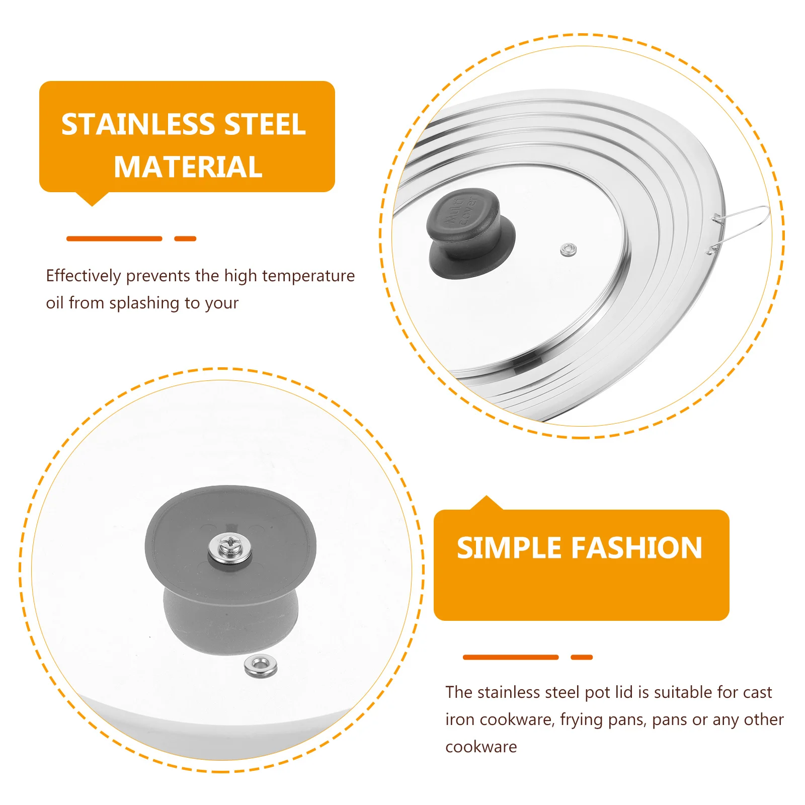 

Glass Pot Lid Thickened Handle Transparent Kitchen Frying Pan Cover Multi-Function Practical Pot Lid Anti Overflow