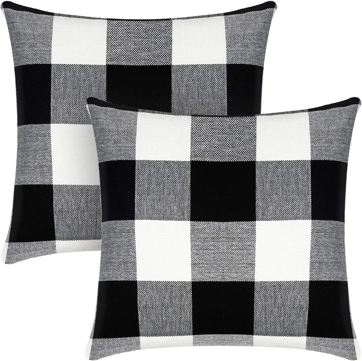 

Set of 2 Buffalo Check Throw Pillow Covers Farmhouse Outdoor Plaid Square Pillow Cushion Case Black and White Polyester Linen fo