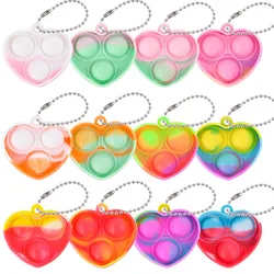 10pcs Rainbow Heart Pop Fidget Toys Bubble Keychains Sensory Reliver Stress Toys Birthday Party Kids Favors Gifts Pinata Filler