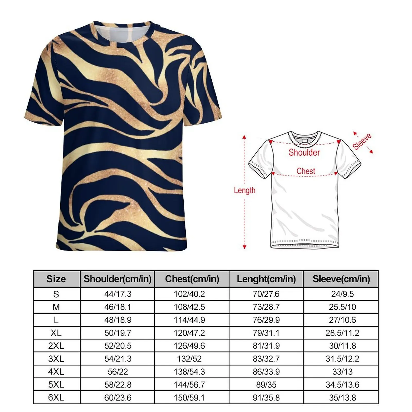 Mens Blue Gold Zebra T Shirt Animal Print Trendy T Shirts Short Sleeve Graphic Tops Wholesale Summer Classic Oversized Clothes