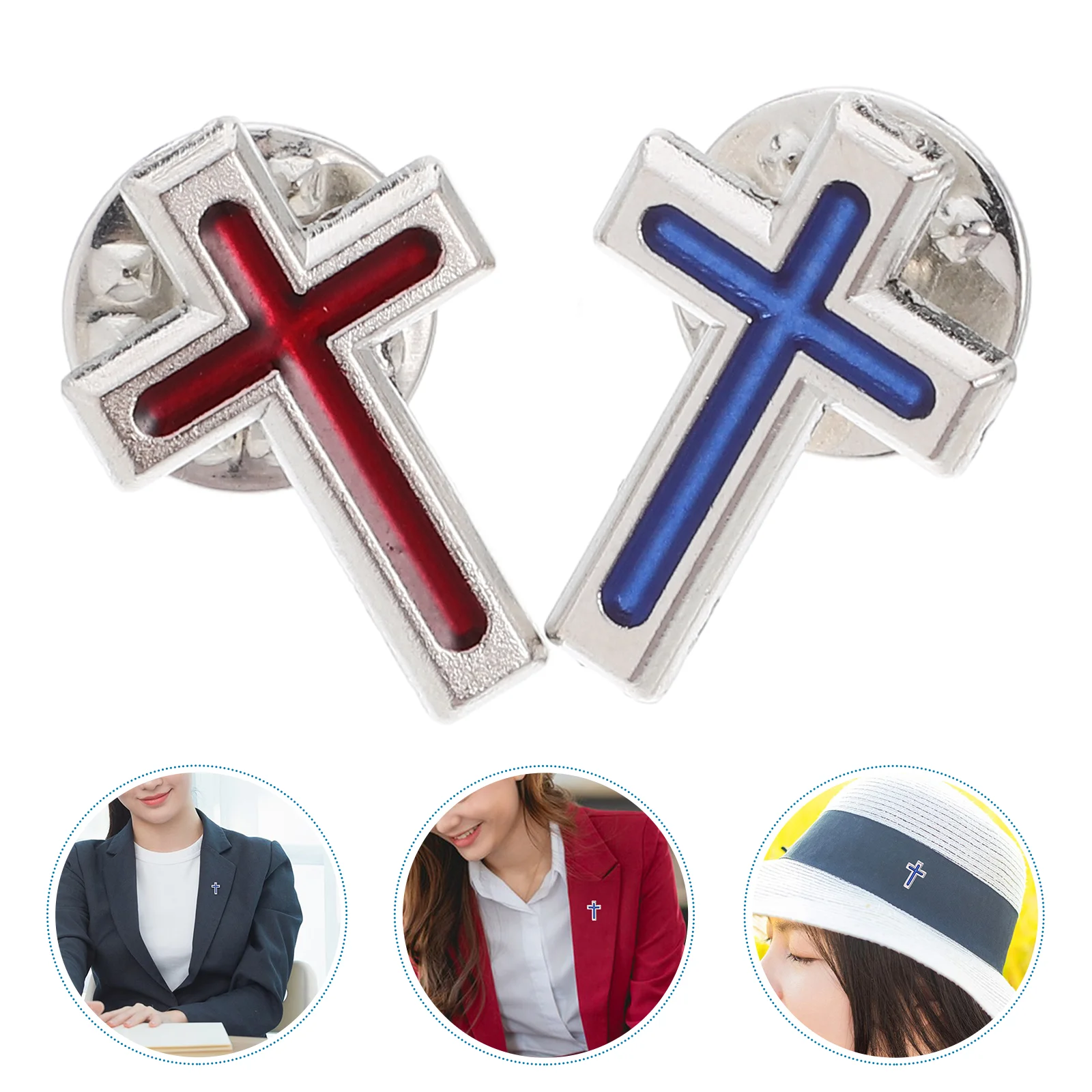 2 Pcs Chest Button Badge Cross Lapel Pin Christian Tie Clips for Men Brooch Chaplain Suit