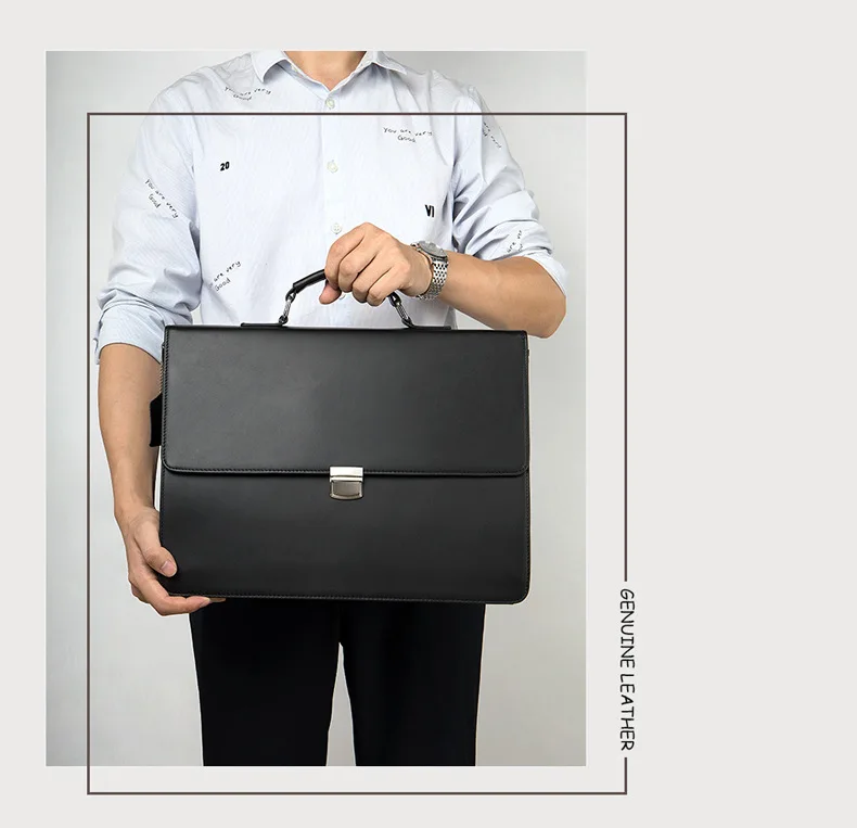 Genuine Leather Business Men's Handheld Briefcase Retro Oil Wax Leather Postman Bag Large Capacity Shoulder Bag Crossbody