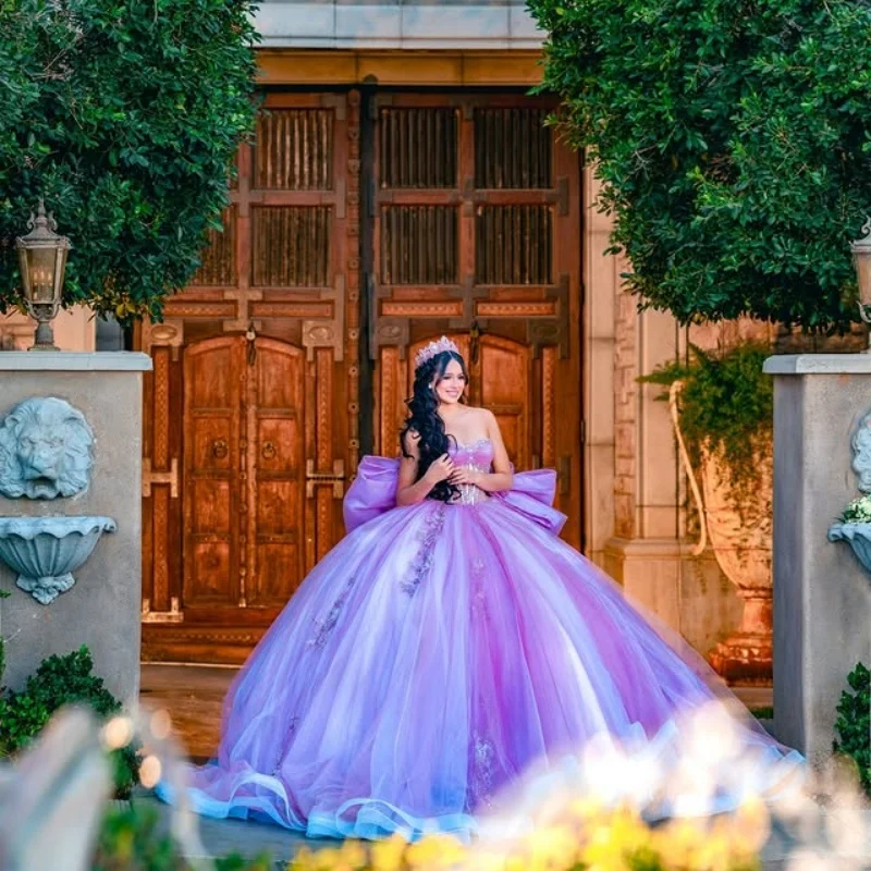 Розовые платья Quinceanera по индивидуальному заказу с открытыми плечами, сексуальная аппликация, многослойное кристаллами, тюлевое платье с большим бантом, Vestido De 15, Quinceanera