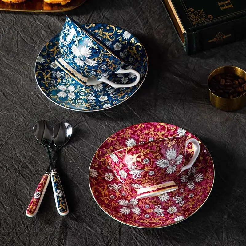 

Creative Gold-plated Flower Ceramic Coffee Cup with Saucer Exquisite Afternoon Tea Pastry Teacup Home Breakfast Milk Coffee Cup