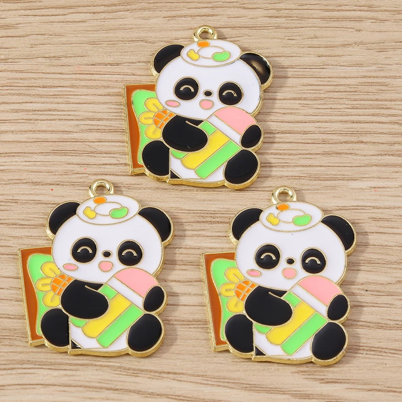 10 stücke mischen Cartoon Tier Charms Emaille Panda Bambus Charms Anhänger für Schmuck machen Halskette Armband Ohrringe DIY Handwerk Geschenk – Detail 2