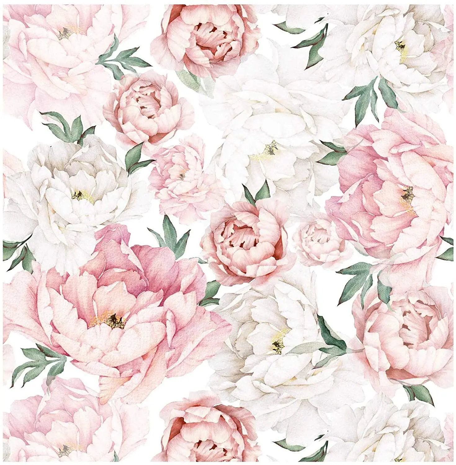 customized 3D living room White Pink Peel and Stick Removable Fresh Peony Self-Adhesive Wallpaper Waterproof Wall Mural bedroom