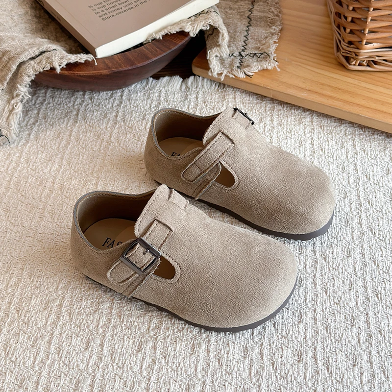 Children's Leather Shoes Autumn Winter Vintage Boys Girls Causal Suede Shoes Daily Wear Non-slip Kids Fashion School Flat Shoes