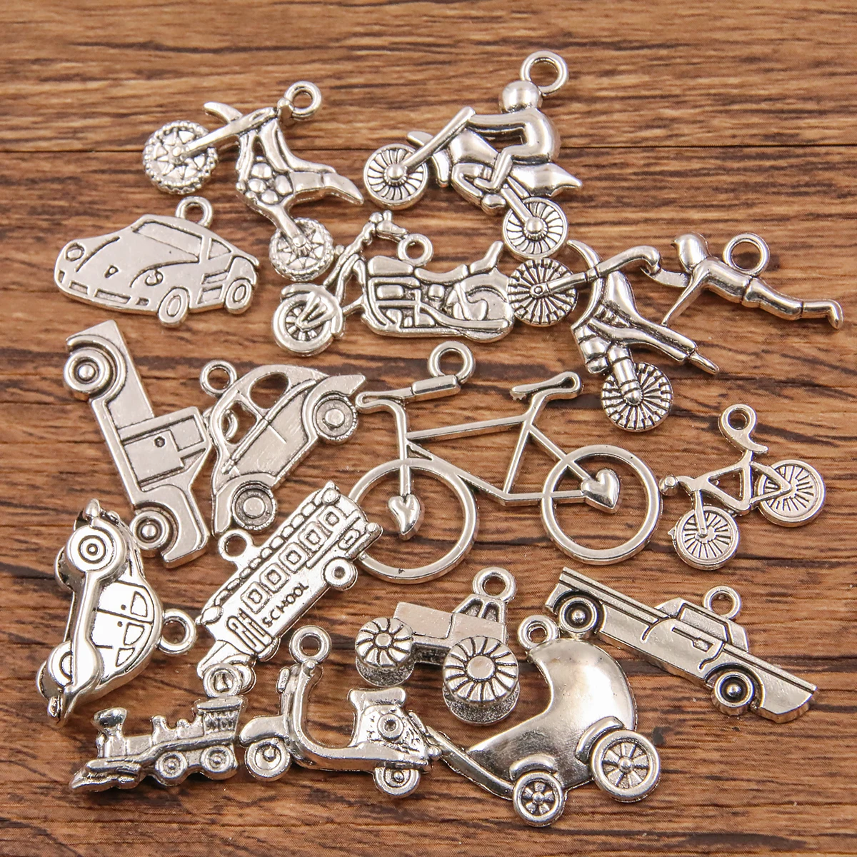 20PCS 16Styles Mixed Alloy Vehicle Charms For Jewelry Making DIY Handmade Bicycle Train Motorcycle Electri Car Truck Pendant