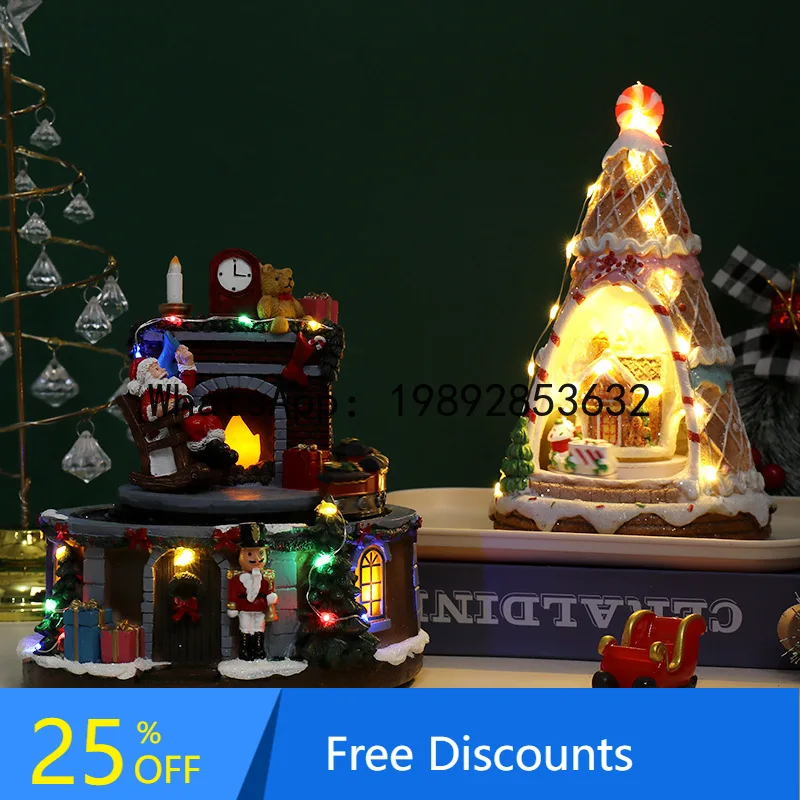 

CZ Christmas Creative Ornament Electric Music Glowing Snow House Resin Craft