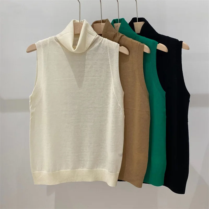 

New 18-pin worsted cashmere versatile turtleneck sleeveless inner bottomed knitted sweater vest