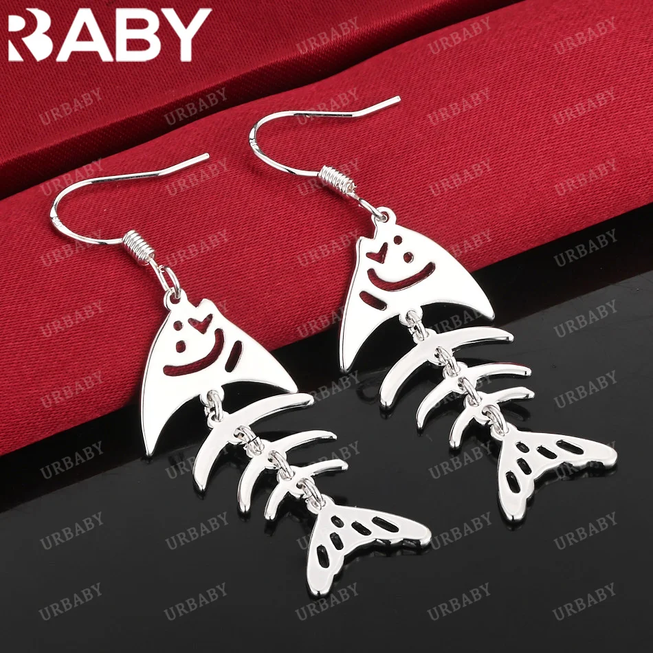 

URBABY 925 Sterling Silver Earrings Fishbone Drop Earrings For Women Jewelry Fashion Party and Daily Wear