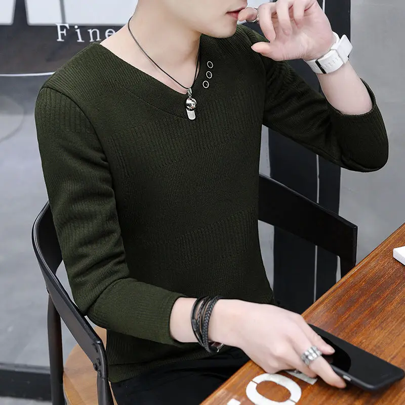 Fashion V-Neck Spliced Button Solid Color T-Shirt Men\'s Clothing 2024 Spring New Loose All-match Pullovers Tops Korean Tee Shirt