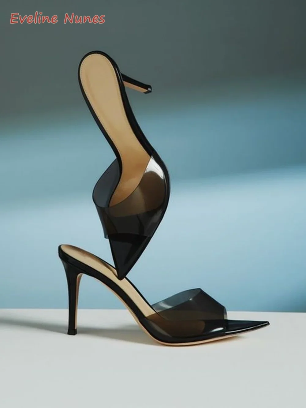 

Black Fashion Stiletto Slippers Women's New Arrival Summer Pointed Toe Slip-on Hollow High Heel Confortable Transparent Shoes